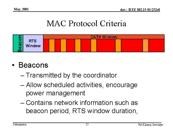 May, 2001 doc. : IEEE 802. 15 -01/232 r 0 Beacon MAC Protocol Criteria