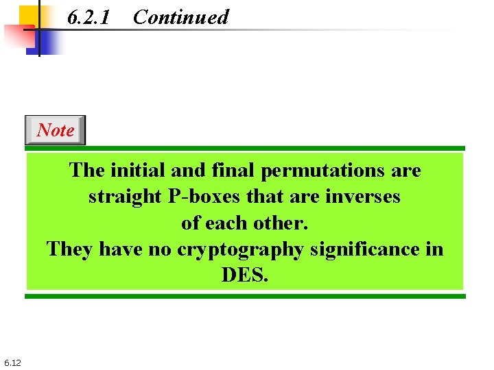 6. 2. 1 Continued Note The initial and final permutations are straight P-boxes that 6. 2. 1 Continued Note The initial and final permutations are straight P-boxes that