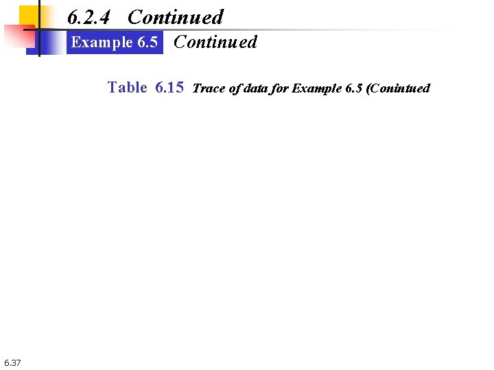 6. 2. 4 Continued Example 6. 5 Continued Table 6. 15 Trace of data 6. 2. 4 Continued Example 6. 5 Continued Table 6. 15 Trace of data