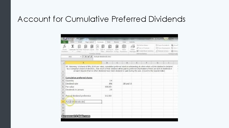 Account for Cumulative Preferred Dividends 