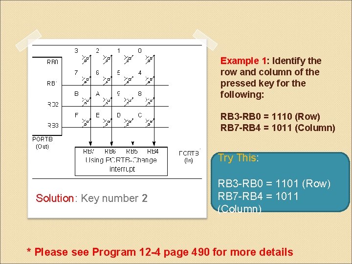 Example 1: Identify the row and column of the pressed key for the following: