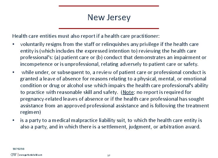 New Jersey Health care entities must also report if a health care practitioner: •