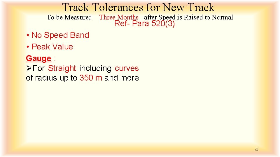 Track Tolerances for New Track To be Measured Three Months after Speed is Raised