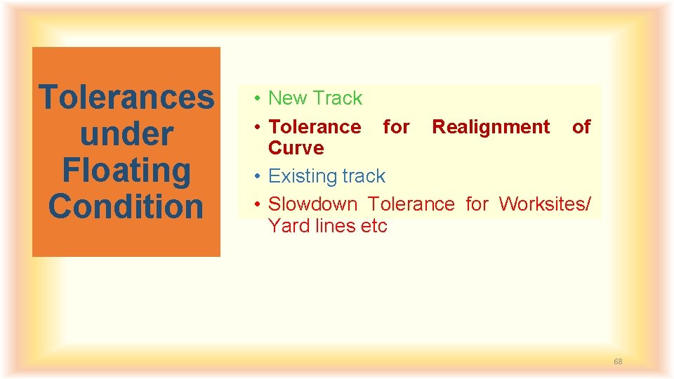 Tolerances under Floating Condition • New Track • Tolerance for Realignment of Curve •