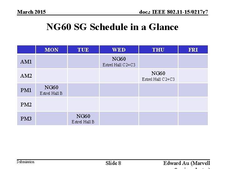 doc. : IEEE 802. 11 -15/0217 r 7 March 2015 NG 60 SG Schedule