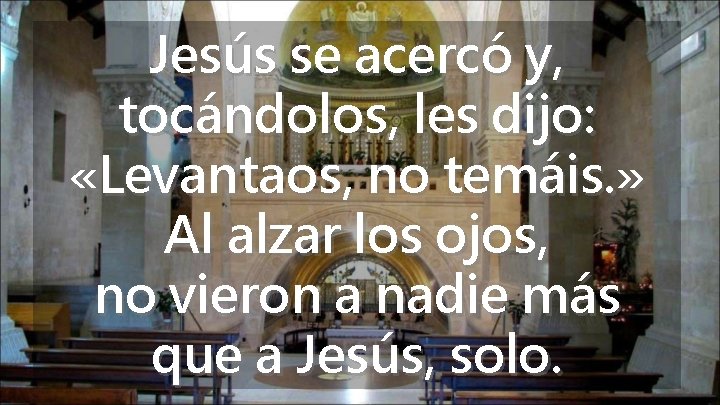 Jesús se acercó y, tocándolos, les dijo: «Levantaos, no temáis. » Al alzar los