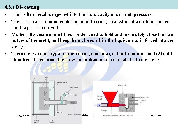 4. 3. 1 Die casting • The molten metal is injected into the mold 4. 3. 1 Die casting • The molten metal is injected into the mold