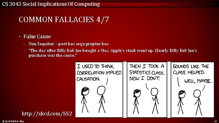 CS 3043 Social Implications Of Computing COMMON FALLACIES 4/7 • False Cause – Non