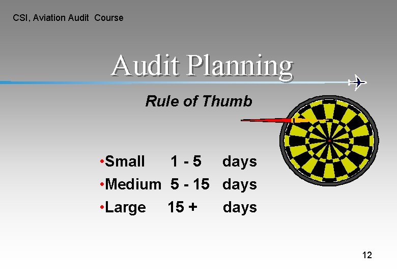 CSI, Aviation Audit Course Audit Planning Rule of Thumb • Small 1 - 5 CSI, Aviation Audit Course Audit Planning Rule of Thumb • Small 1 - 5