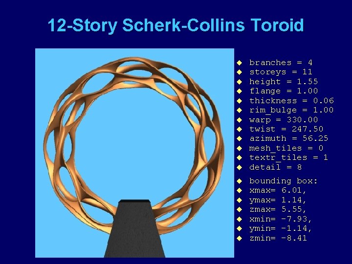 12 -Story Scherk-Collins Toroid u u u branches = 4 storeys = 11 height
