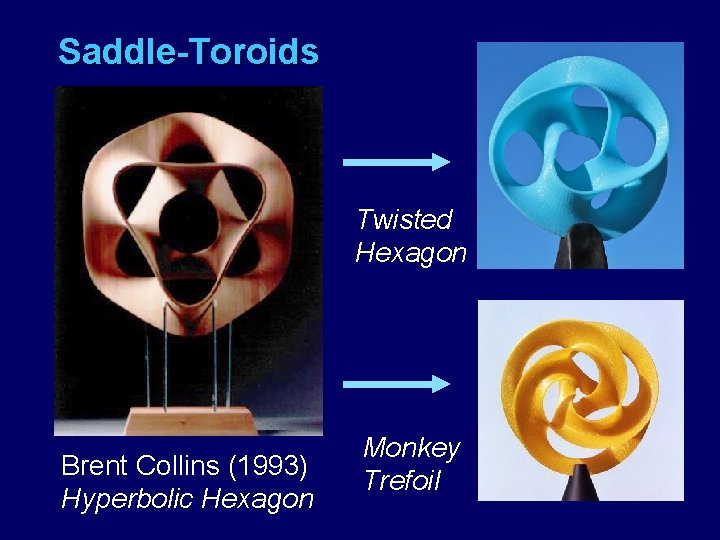 Saddle-Toroids Twisted Hexagon Brent Collins (1993) Hyperbolic Hexagon Monkey Trefoil 