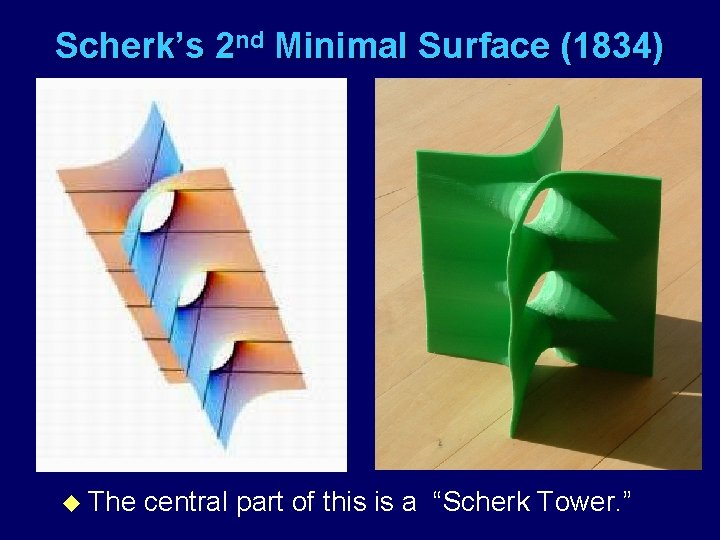 Scherk’s 2 nd Minimal Surface (1834) u The central part of this is a
