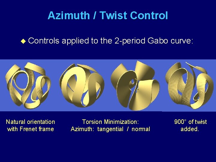 Azimuth / Twist Control u Controls Natural orientation with Frenet frame applied to the