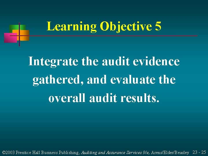 Learning Objective 5 Integrate the audit evidence gathered, and evaluate the overall audit results.