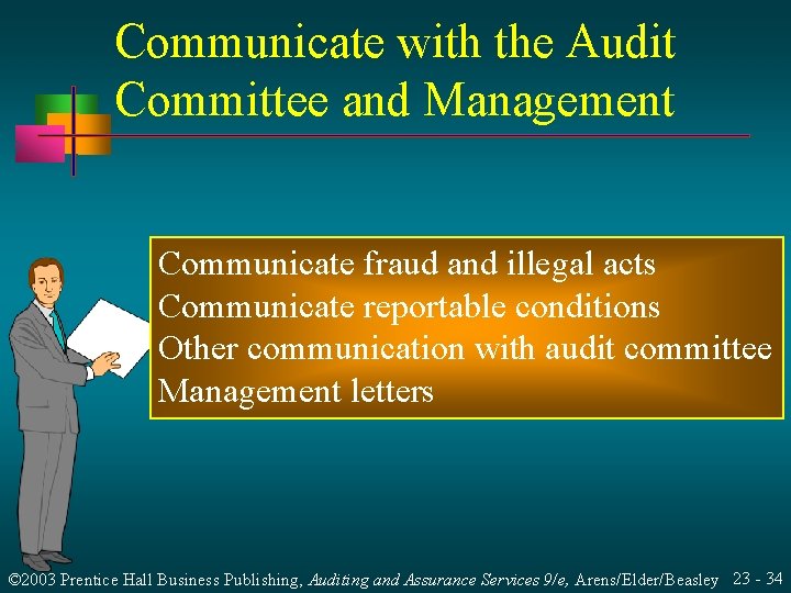 Communicate with the Audit Committee and Management Communicate fraud and illegal acts Communicate reportable