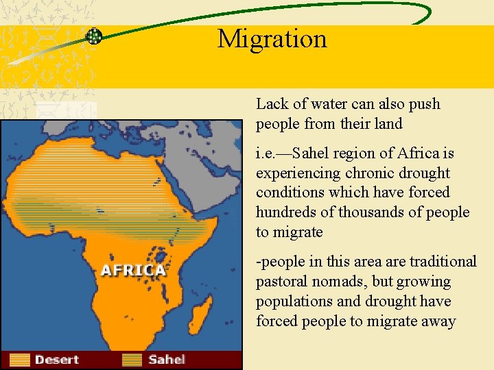 Migration Lack of water can also push people from their land i. e. —Sahel