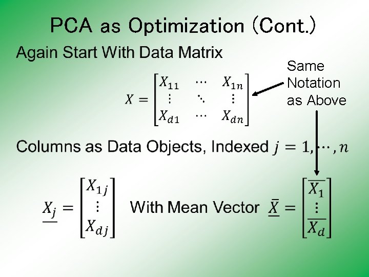 PCA as Optimization (Cont. ) Same Notation as Above 