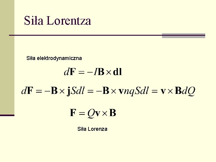 Siła Lorentza Siła elektrodynamiczna Siła Lorenza 