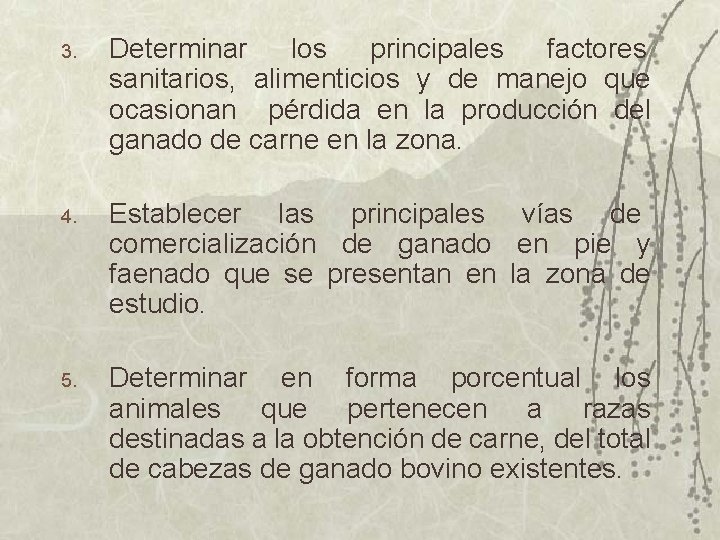 3. Determinar los principales factores sanitarios, alimenticios y de manejo que ocasionan pérdida en