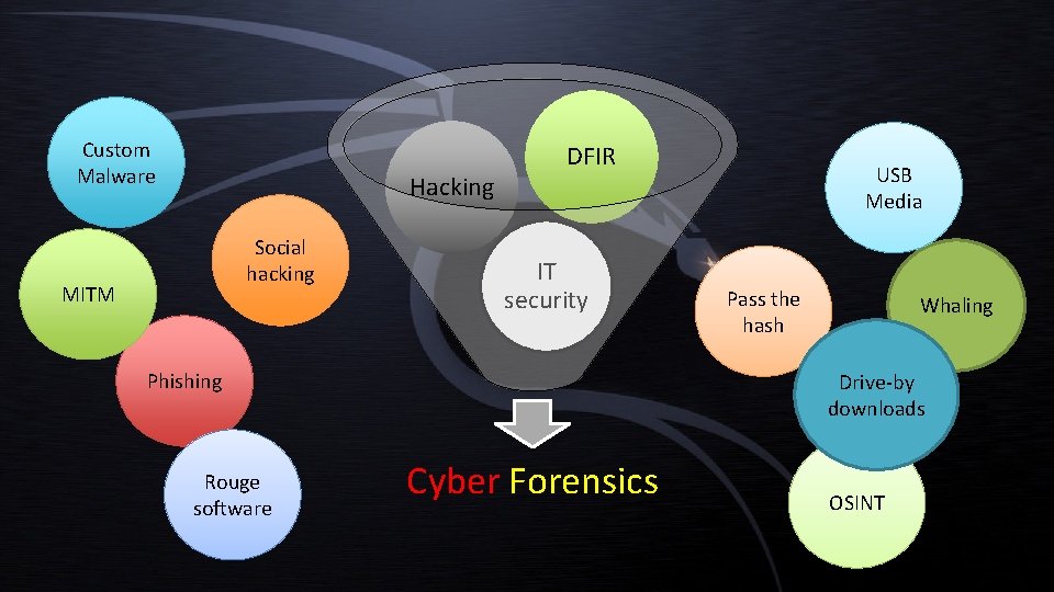 Custom Malware Hacking Social hacking MITM DFIR IT security Phishing Rouge software USB Media