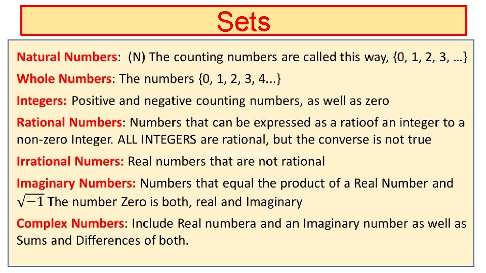 Sets Natural Numbers: 