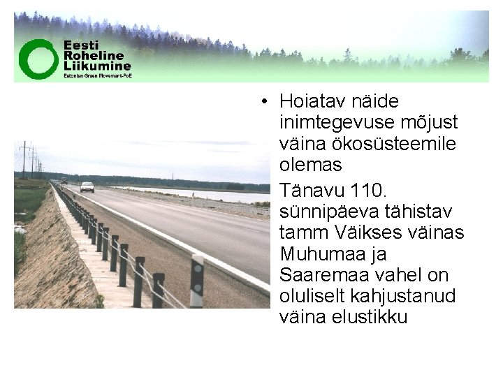  • Hoiatav näide inimtegevuse mõjust väina ökosüsteemile olemas • Tänavu 110. sünnipäeva tähistav