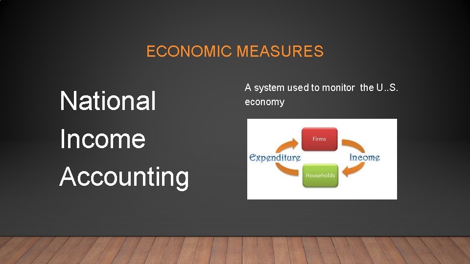 ECONOMIC MEASURES National Income Accounting A system used to monitor the U. . S.