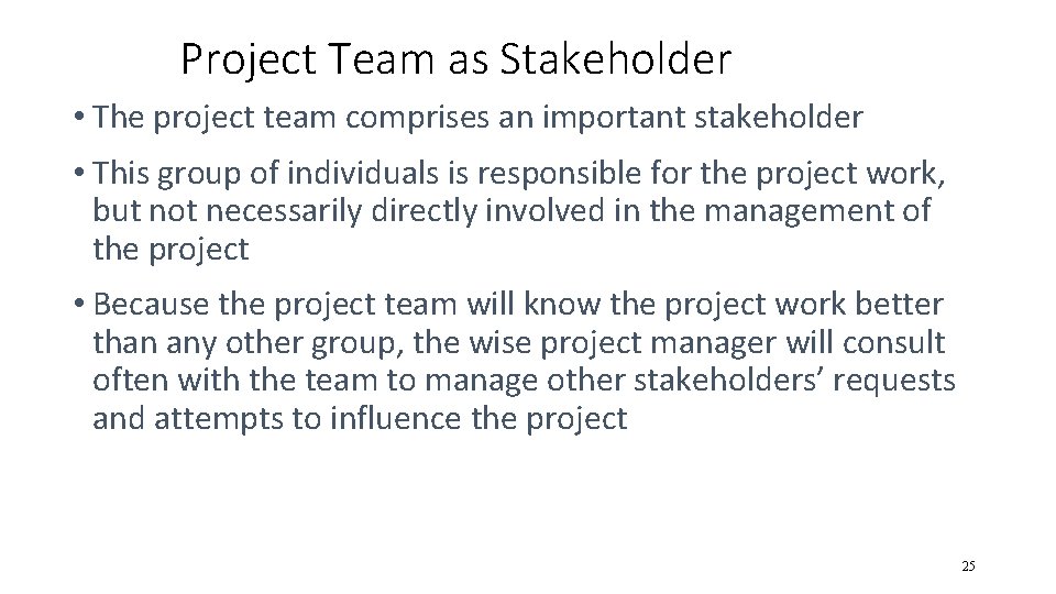 Project Team as Stakeholder • The project team comprises an important stakeholder • This Project Team as Stakeholder • The project team comprises an important stakeholder • This