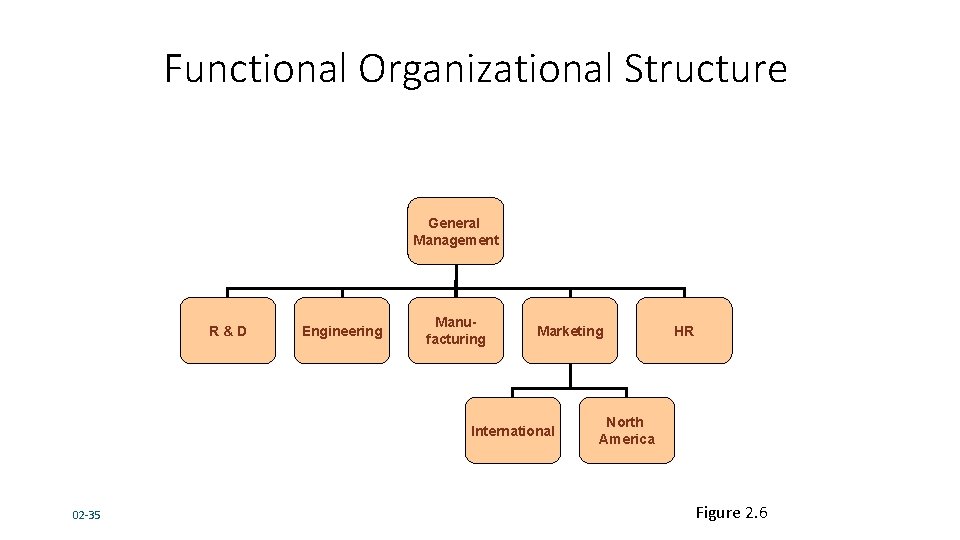 Functional Organizational Structure General Management R&D Engineering Manufacturing Marketing International 02 -35 HR North Functional Organizational Structure General Management R&D Engineering Manufacturing Marketing International 02 -35 HR North