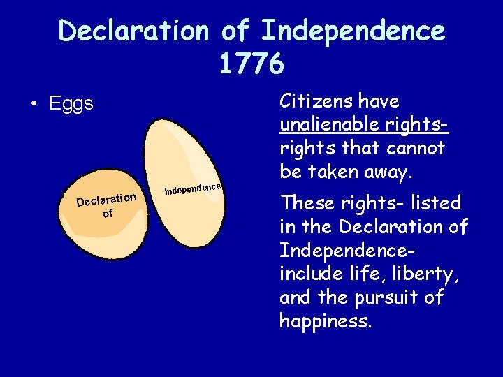 Declaration of Independence 1776 • Eggs Declaratio of n nce Independe Citizens have unalienable Declaration of Independence 1776 • Eggs Declaratio of n nce Independe Citizens have unalienable