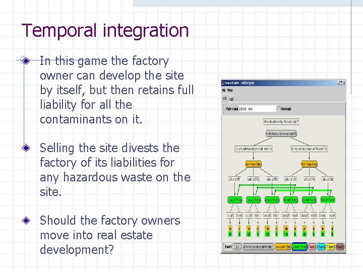 Temporal integration In this game the factory owner can develop the site by itself,