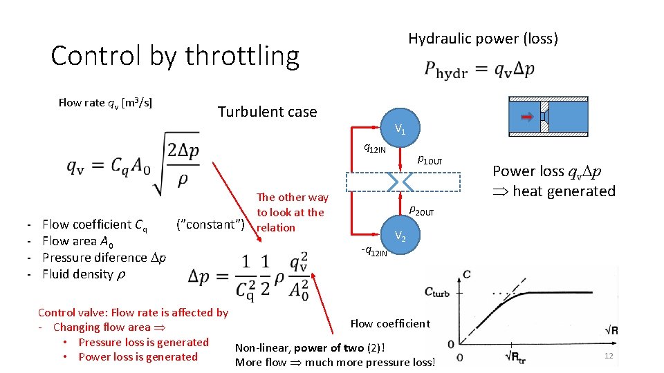 Hydraulic power (loss) Control by throttling Flow rate qv [m 3/s] Turbulent case V