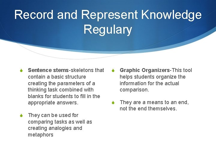Record and Represent Knowledge Regulary S Sentence stems-skeletons that contain a basic structure creating