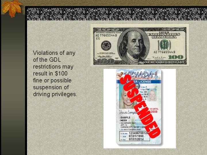 Violations of any of the GDL restrictions may result in $100 fine or possible