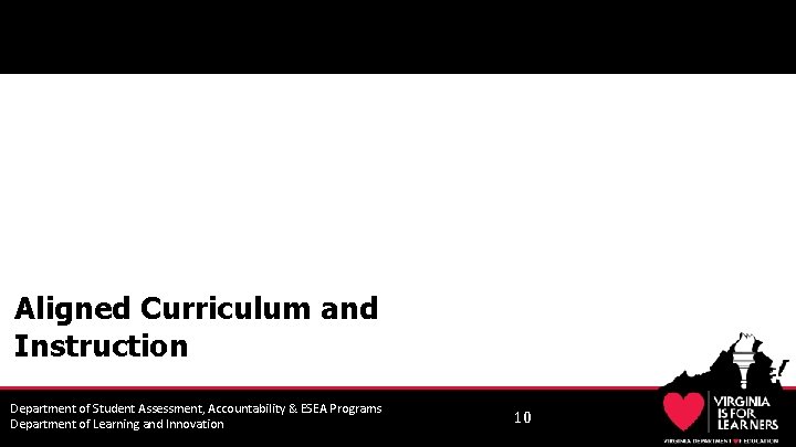 Aligned Curriculum and Instruction Department of Student Assessment, Accountability & ESEA Programs Department of