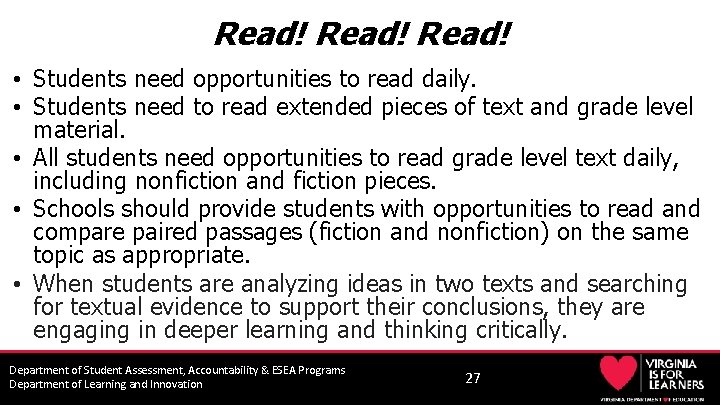 Read! • Students need opportunities to read daily. • Students need to read extended