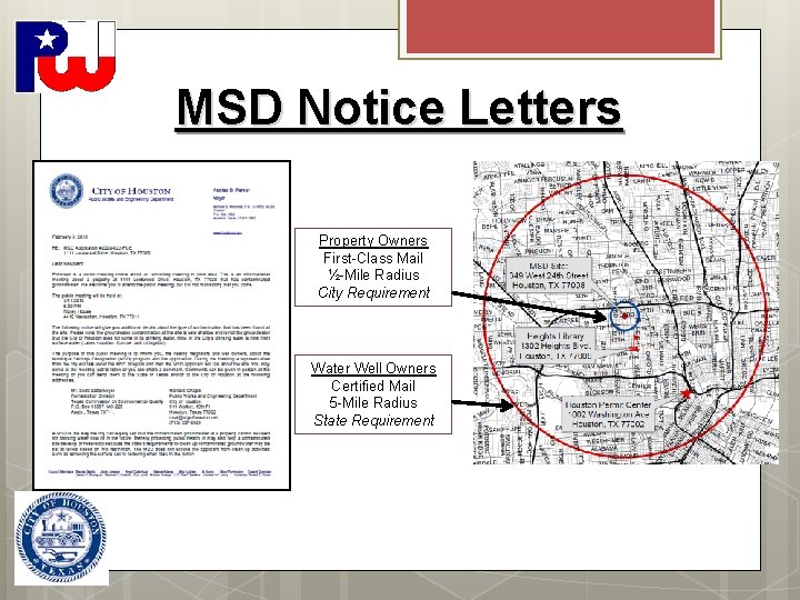 MSD Notice Letters Property Owners First-Class Mail ½-Mile Radius City Requirement Water Well Owners