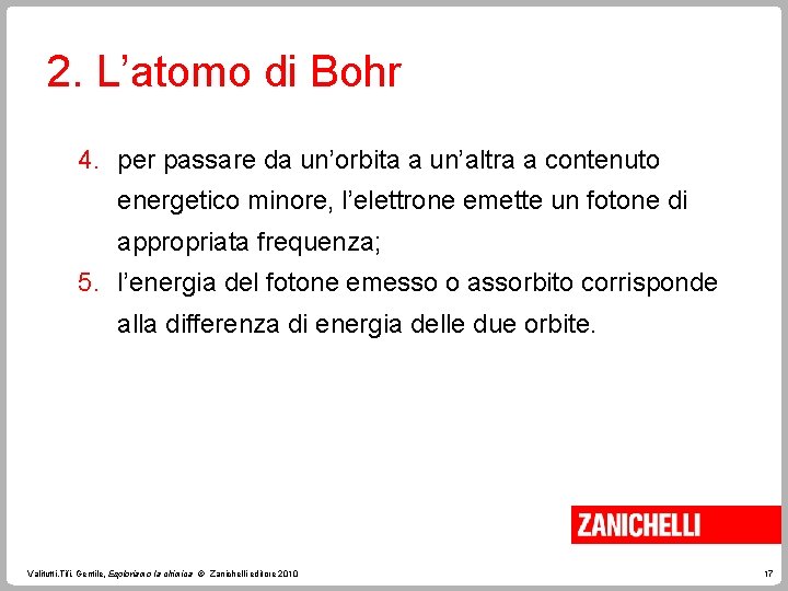 2. L’atomo di Bohr 4. per passare da un’orbita a un’altra a contenuto energetico