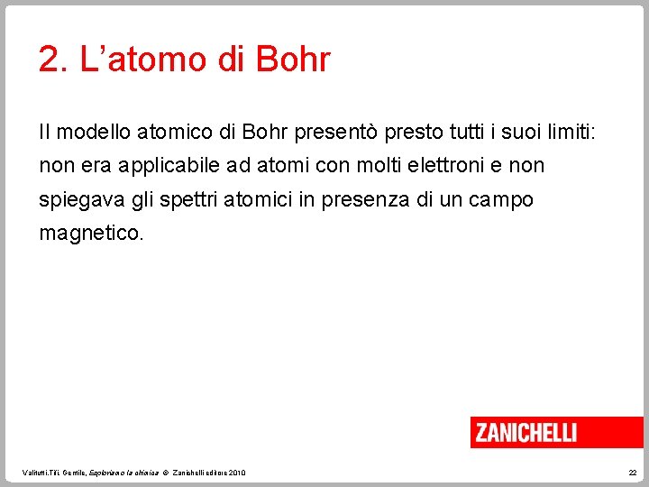 2. L’atomo di Bohr Il modello atomico di Bohr presentò presto tutti i suoi