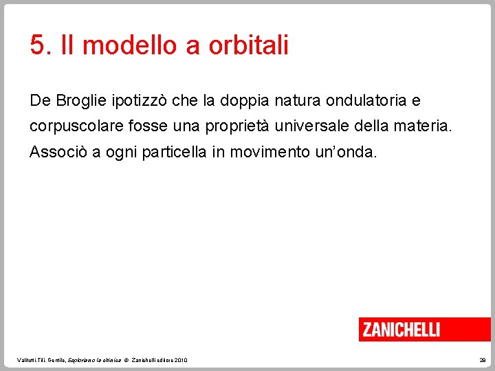5. Il modello a orbitali De Broglie ipotizzò che la doppia natura ondulatoria e