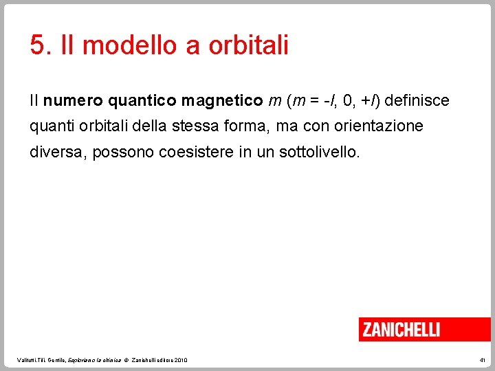 5. Il modello a orbitali Il numero quantico magnetico m (m = -l, 0,