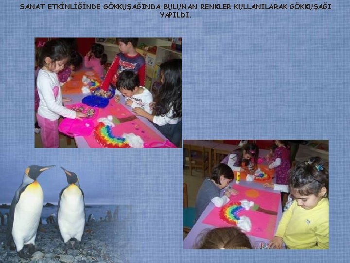 SANAT ETKİNLİĞİNDE GÖKKUŞAĞINDA BULUNAN RENKLER KULLANILARAK GÖKKUŞAĞI YAPILDI. SANAT ETKİNLİĞİNDE GÖKKUŞAĞINDA BULUNAN RENKLER KULLANILARAK GÖKKUŞAĞI YAPILDI.