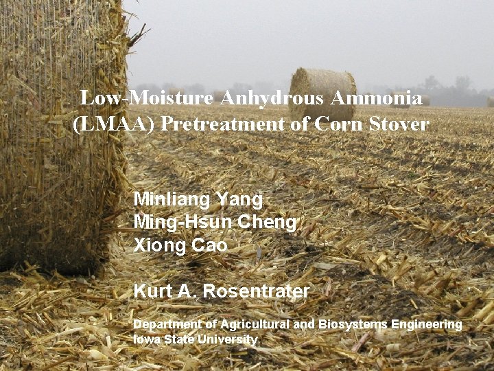 Low-Moisture Anhydrous Ammonia (LMAA) Pretreatment of Corn Stover Minliang Yang Ming-Hsun Cheng Xiong Cao