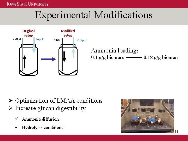 Experimental Modifications Output Original setup Input Modified setup Input Output Ammonia loading: 0. 1