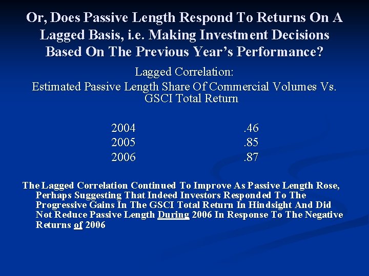 Or, Does Passive Length Respond To Returns On A Lagged Basis, i. e. Making