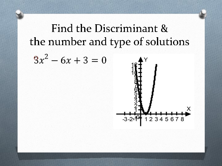Find the Discriminant & the number and type of solutions O 