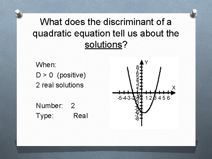What does the discriminant of a quadratic equation tell us about the solutions? When:
