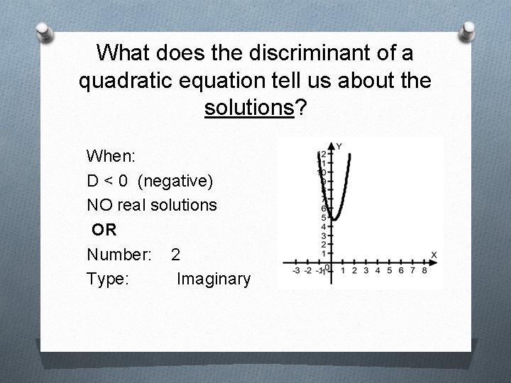What does the discriminant of a quadratic equation tell us about the solutions? When: