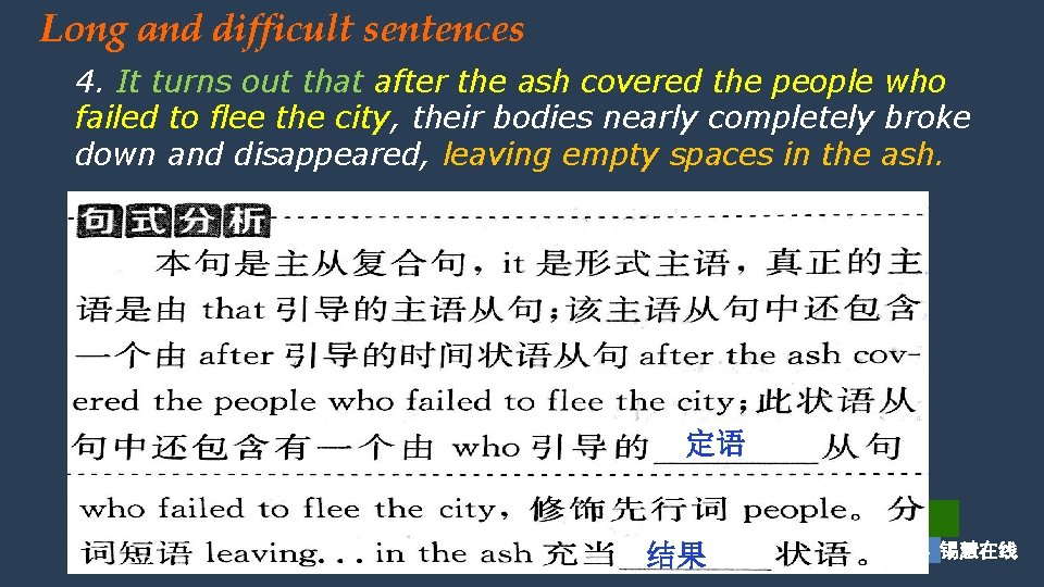 Long and difficult sentences 4. It turns out that after the ash covered the