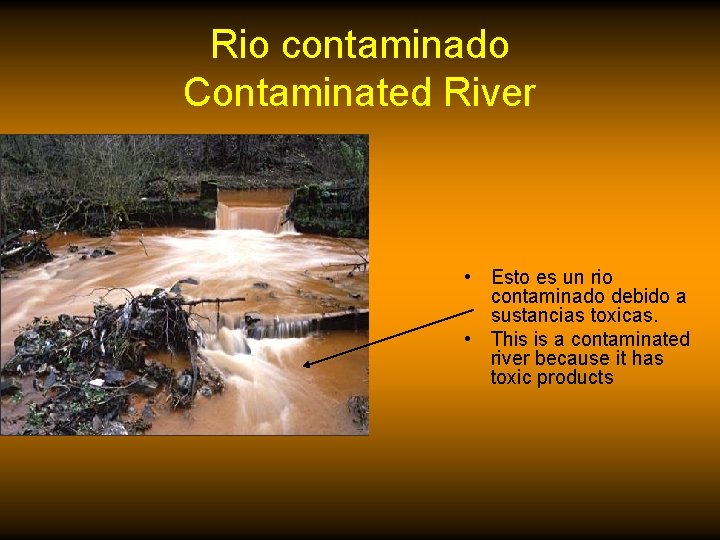 Rio contaminado Contaminated River • Esto es un rio contaminado debido a sustancias toxicas.